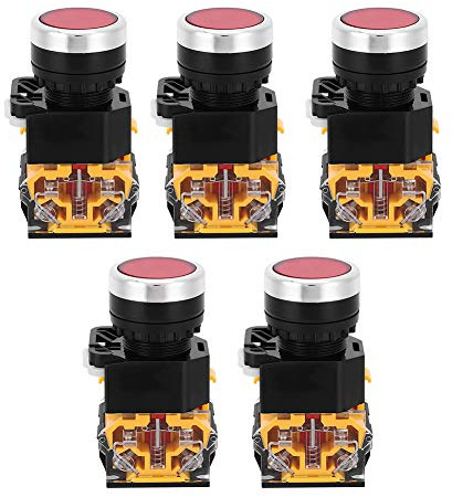 Interruptor Botón Pulsador 22mm 5 Uds, Interruptor Reinicio Automático Tapa Redonda 37V-440V Sin Luz, Controles Eléctricos Industriales Rojo Maquinaria Industrial