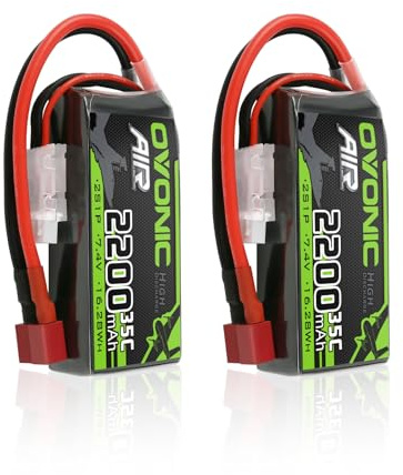 OVONIC Lipo Akku 2s 35C 2200mAh 7,4V Akku Short Pack mit Deans Stecker für Flugzeughelikopter Speziell für 1:14 RC Car RC Flugzeug (2 Packs)