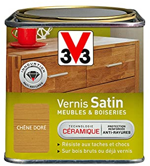 V33 Vernis intérieur Satin meubles & boiseries, Chêne doré 0,5L
