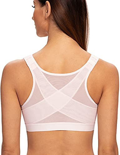 MELENECA Women's Front Fastening Wirefree Post Surgery Plus Size Back Support Posture Bra Soft Pink 42F