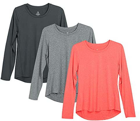 icyzone Camiseta de Fitness Deportiva de Manga Larga para Mujer, Pack de 3