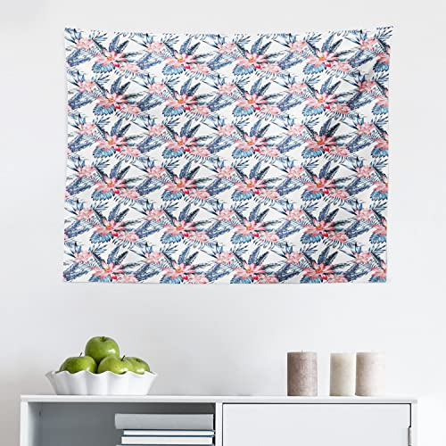 Ambesonne Tropical Tapestry, Leaves of Banana Palm and Lilies Hawaii Brazil Botanical Watercolor Art, Fabric Wall Hanging Decor for Bedroom Living Room Dorm, 28 X 23, Coral Orange and Blue