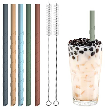 Set mit 6 Silikon-Trinkhalmen, wiederverwendbaren Silikon-Strohhalmen BPA-frei mit 2 Reinigungsbürsten Smoothie-Strohe Farbige Strohhalme bubble tea strohhalme Flexible Trinkhalme