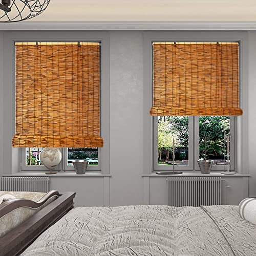 Henpxj Rollos für den Außenbereich, Retro-Römische Rollos, Sonnenschutz für Zuhause, Lichtfilterung, 70% vertikale Aufzugsdekoration, Büro, Restaurant, Balkon, handgewebt, Dunkelbraun (W: 20–43 Zoll)