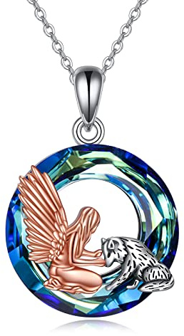 VONALA Wolf Halsketten 925 Sterling Silber Wolf Engel Herz Anhänger Halskette Tier Wolf Kette Schmuck Geschenke für Wolf Liebhaber Damen Mädchen