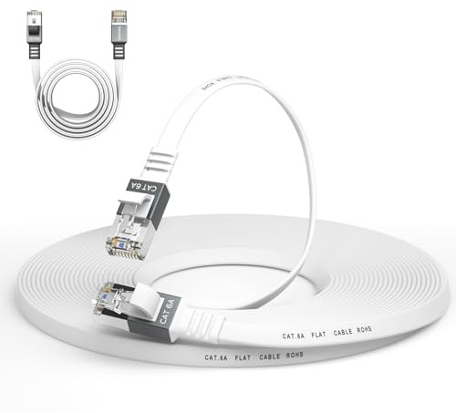 Cat 6a Ethernet Cable 25 Ft,Durable Flat Internet Network LAN Cable with 1.5Ft Short Patch Cord, Slim High Speed Gigabit Computer Wire with RJ45 Connectors, Faster Than Cat6/Cat5e/Cat5 Cable - White