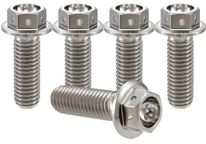 RISON-Titanium 5 Stück Titanschrauben M6x1.0x16mm, Titan Flansch Schrauben Sechskantschraube, Titan Schrauben Bolzen Bremssattelschraube Motorradschrauben Autoschrauben