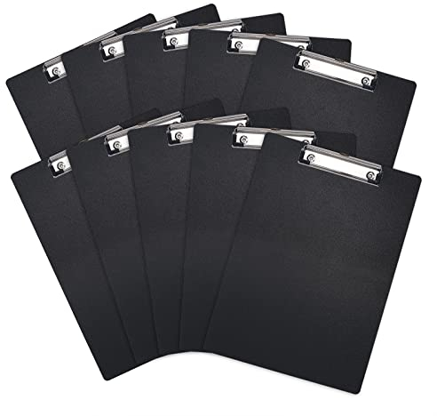 HUAYANG 10 Stück Klemmbrett Schreibbrett, A5 Clipboard Set mit Metallclips Klemmbrett Schwarz Zwischenablage für Notizen, Formulare, Dokumente und Schule, Büro, Menü, Klassenzimmer, Malerei