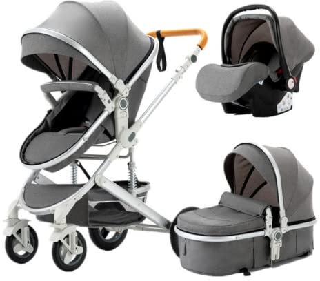 YAZOCO kinderwagen 3 in 1 Buggy Babybett Komplett Set Einem Klick Zusammenklappbarer Kinderwagen, KombiKinderwagen Aluminiumrahmen für Neugeborene (Grau)