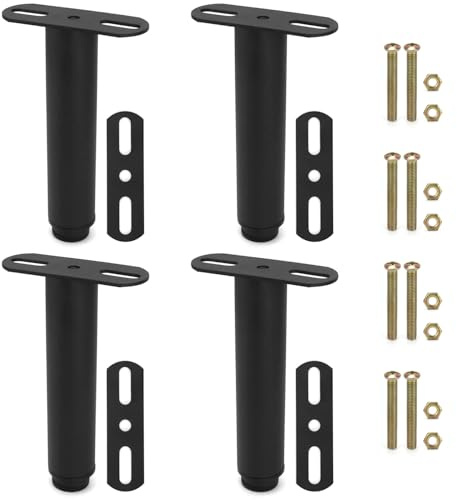 QWORK® 4 Stück Möbelfüße Bettfuß, Höhenverstellbar 180-330 mm, Eisen Sockelfüße mit Aufschraubplatte (Schwarz)