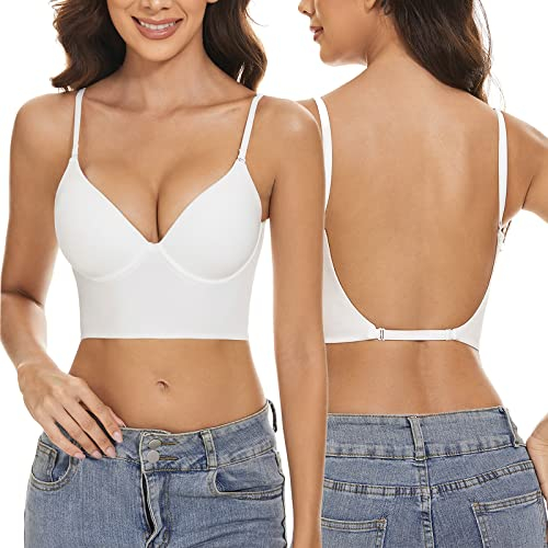 BH mit niedrigem Rücken für Frauen, Push-Up, tiefer V-Ausschnitt, tiefer rückenfreier Multiway-Träger, wandelbarer Draht-Hebe-BH