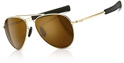 SUNGAIT Pilot Sunglasses for Men Polarized Military Style 100% UV400 Protection Pilot Bayonet Temples (Gold Frame/Brown Lens) SGT288-JC-UK