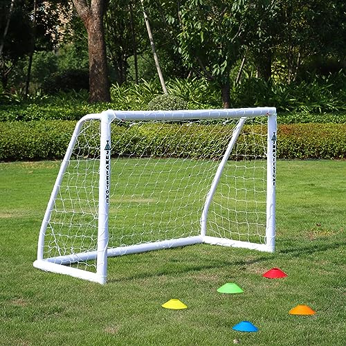 JUNGLE STONE Ultimate All Weather uPVC Football Goal 6ft x 4ft Garden Portable Goal with 70mm Thick PVC Posts and Net, Integrated Locking System