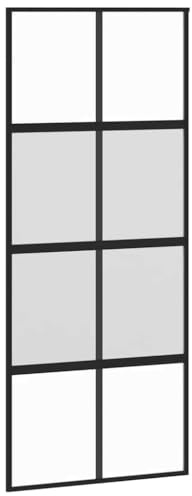 vidaXL Schiebetür, Glasschiebetür mit Metallrahmen, Schlank Glastür Tür mit Zubehör, Innentür Zimmertür, Schwarz 90x205 cm Hartglas Aluminium