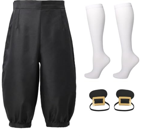 BLESSUME Set da 3 pezzi per costume medievale, pantaloni vichinghi da pirata, calzini rinascimentali, scarpe cosplay, scarpe con fibbia, unisex, Nero , S