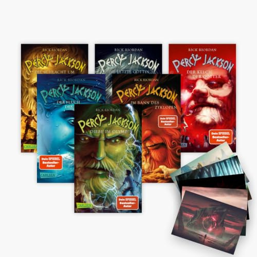 Percy Jackson Band 1-6 im Taschenbuchformat + 1 exklusives Postkartenset