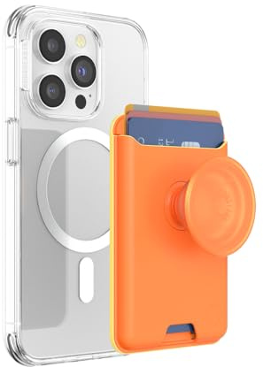 PopSockets: PopWallet für MagSafe - Mit Griff - Inklusive Adapterring für MagSafe - Schlanker, repositionierbarer Kartenhalter für Smartphones und Hüllen - SoftGoods - Cantaloupe