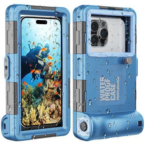 Towevine 2026Underwater Snorkeling Diving Phone Case for iPhone 17/16/15/14/13/ Pro Max/XR/XS/X Galaxy S24/S23/S22.[50ft/15m] Professional Scuba Dive Waterproof Case Underwater Photo Video Blue