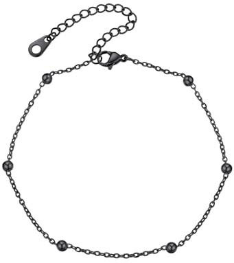 U7 Sommar ankelarmband för kvinnor - silver/guld/svart fotkedja med distanserade pärlor - marin fotkedja - strandtillbehör