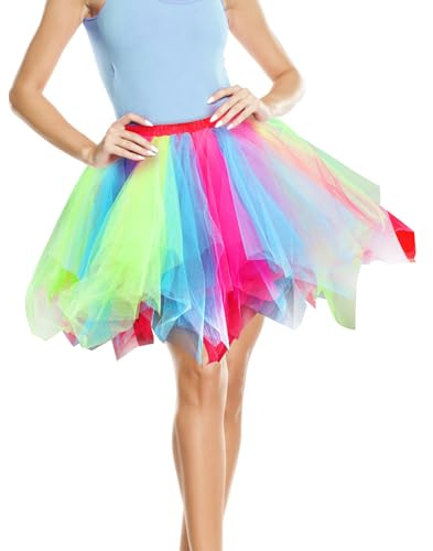 Eorbow Women's Tutu Skirt, Adult Multicolored Layered Tulle Skirts, Teens Puffy Petticoat Skirt for Ballet Dance Party (US, Alpha, X-Large, Regular, Short, Multiple Colors)