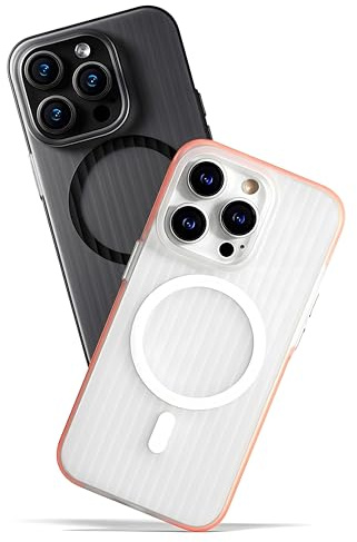 AirGear® Wavy - iPhone 15 Pro Max Hülle MagSafe - Handyhülle, Case Kompatibel Mit MagSafe (White-Orange)
