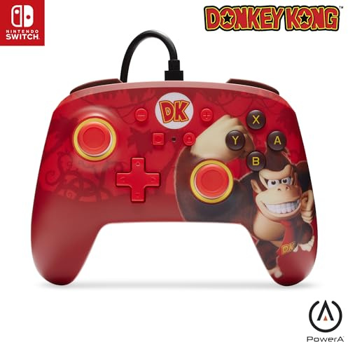 PowerA Enhanced Wired Controller for Nintendo Switch and Oled Model, Advance Gaming Buttons, 3.5mm Stereo Jack and Anti-Friction Rings, Official: Donkey Kong Flex