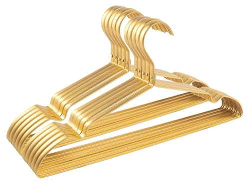 Parusia Kleiderbügel Gold, 42cm breit, 1cm stark, Kleiderbügel Metall rostfrei, formstabil, zur platzsparenden Kleideraufbewahrung & Organisation von Kleiderschrank, Kleiderständer (10)