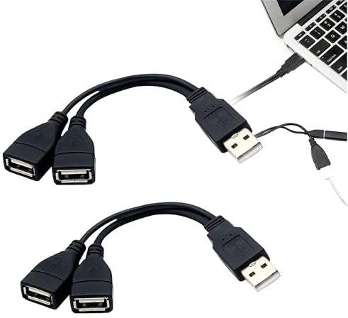 MEKEET 2PCS USB to 2 Female Splitter Lead - Black Dual Female to Male Cable, 2 Port Adapter for Laptop, Tablet, Mobile Device - Double Port Converter Extension Power Cord