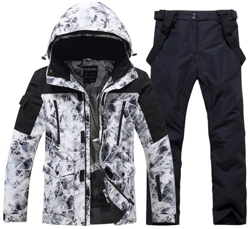 Men's Ski Suit Waterproof Snow Suits Two Piece Snowboard Jacket and Pants Set Outdoor Windproof Winter Warm Snowsuits, #5yh+black, M