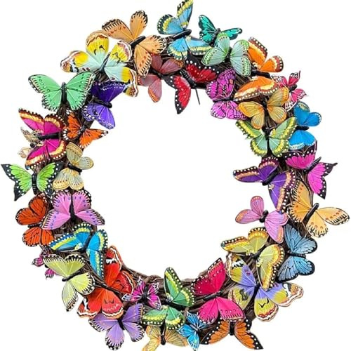 Osterkranz Ostern Schmetterlin Frühling mit Blumenkranz- Dekorativer Tisch-Kranz Osterdekoration Dekorativer Türkranz mit Aufhänger (Schmetterlingskranz,40 cm)