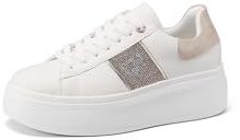 QUEEN HELENA Baskets Platform Baskets avec strass pour femme X32-9, Blanc beige., 38 EU