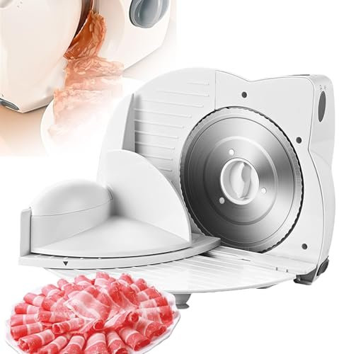 Cortadora de carne eléctrica, cortadora de pan de 150 W con hoja dentada de acero inoxidable de 17 cm y grosor ajustable de 1 a 15 mm, plegable, cortadora de queso/fiambres antideslizante para uso d
