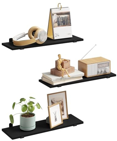 EUGAD Wandregal 3er Set, Schweberegal 60cm Schwarz, Regale für Wände | Hängeregal Regal Wand für Wohnzimmer, Küche, Arbeitszimmer, Badezimmer, Wandboard mit Belastbarkeit 15 kg/Ebene