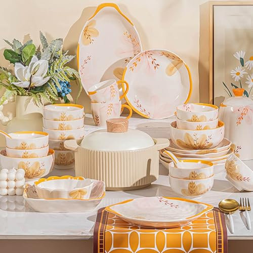 Zhixubah Service De Table 12 6 8 Personnes en Porcelaine Élégant Service Vaisselle Complet Vaisselle en Céramique Assiette Creuse Assiettes À Dessert Lave-Vaisselle Et Micro-Ondes Compatibles(18pcs)