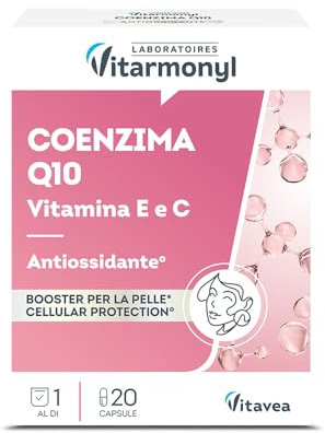 Coenzima Q10 con Vitamina E e C - Integratore Antiossidante per la Pelle e Protezione Cellulare - Benessere della Pelle - 20 Capsule - Vitarmonyl