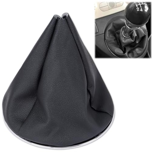 KufaerBeam Cuffia Cambio per Fiat 500, Cuffia Cambio in Similpelle, Pomello Leva Cambio Kit Sostituzione Compatibile con Fiat 500 e 500C con Anello Fissaggio e Telaio Circolare Cromato