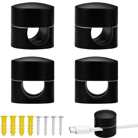 Yitexin 4 Pezzi Fermacavi di Cavi in Alluminio con Viti e Tasselli, Clip per Cavi Regolabile per Cavi per Montaggio Cavo Elettrico, Ferma Cavi di Parete e Soffitto per Lampadario (Nero)