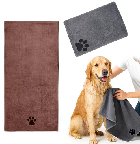 KAIYAYA 2 Pièces Serviette Chien 75 x 35 cm Peignoir Chien Séchage Rapide, Serviette pour Chiens Accessoires, Super Absorbante Serviette Microfibre pour Chats, Chiens ou Autres Animaux, Gris