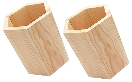 Veemoon 2pcs Wooden Pencil Pot Makeup Brush Storage Holder Geometric Design Desktop Organizer for Home Office School Space-saving Craftsmanship Elegant Succulent Planter