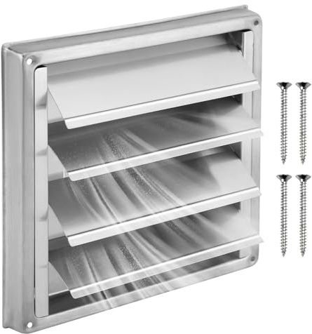 Rejilla Ventilacion 150 mm, Acero Inoxidable 304, con Mosquitera, Tornillos y Juntas, Resistente a la Intemperie, para Sistemas de Ventilación y Campanas para Montaje en Pared Exterior (Plata)