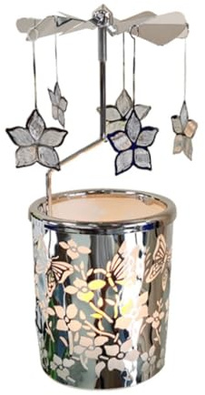 Qtnuerm Drehbarer Kerzenhalter aus Metall, Windmühle, Teelicht-Karussell, Dekoration für Zuhause und Geschenke (Silberne Bauhinia-Blume)