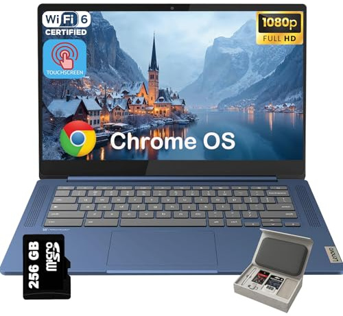Lenovo IdeaPad Slim 3 Chromebook - Computer portatile touchscreen Full HD da 14, MediaTek Kompanio 520 a 8 core, 4 GB di RAM, 64 GB eMMC e scheda micro SD da 256 GB, Wi-Fi 6, per studenti di lavoro