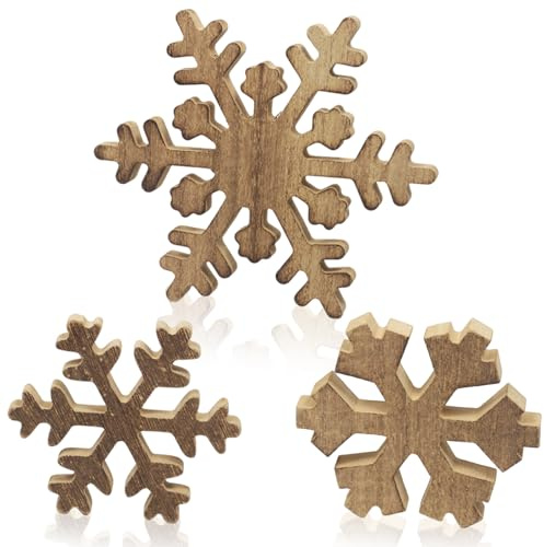 Hendpock 3 Stück Weihnachtsdeko Innen Holz, Schneeflocken Figuren Tischdeko, Weihnachten Tischdeko Holz, Winter Holzdeko, Schneeflocken Tisch Weihnachtsschmuck, Winterdeko für Weihnachten Dekoration