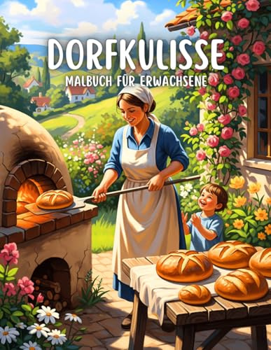 Dorfkulisse Malbuch für Erwachsene: Idyllische Dorfszenen mit Häusern, Gärten und dörflichem Alltag für Entspannung und Achtsamkeit