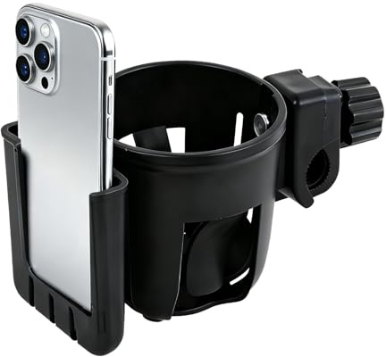 Universal Pram Cup Holder with Phone Storage Box, Universal Drink Coffee Cup Holder, Pram Accessories, Baby Bottle Organizer for Drink and Coffee, Suitable for Baby Buggy and Bike