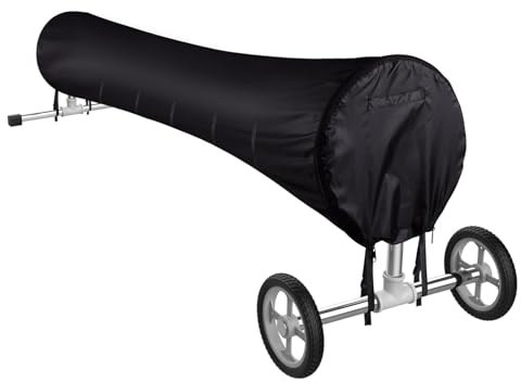 Cubiertas Carrete Piscina, 420D Oxford Plegables Rodillo Enrollador Impermeable Polvo Manta Solar Anti-UV desgarro Protectora Cordón Sistema de Rollo Suelo alberca (Negro, 16FT)