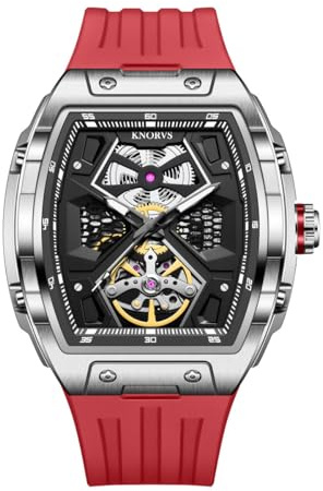 singmay Herr automatisk Tourbillon mekanisk klocka – rostfritt stålfodral, silikonrem, skeletturtavla, 30 m vattentålig, Silverb, Klassisk