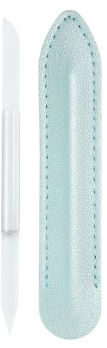 QUARKZMAN Herramienta De Empujador De Cutículas De Vidrio De Doble Extremo Palito De Manicura De Cristal Con Cuero PU Para Dar Forma A Las Uñas Limado De Cutículas Blanco Verde