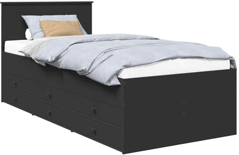 vidaXL Tagesbett mit Schubladen Schwarz 100 x 200 cm Holzwerkstoff, Moderner Tagesbett-Rahmen, stylisches umwandelbares Bett mit viel Stauraum, robuster wasserfester Finish