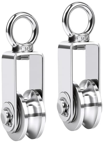 M34 Single Pulley Block, 304 Stainless Steel Swivel Snatch Block with Bearing, Heavy Duty Lifting Pulley for Gym Equipment, Clothesline, Rope System (551 lbs Load Capacity) (2)